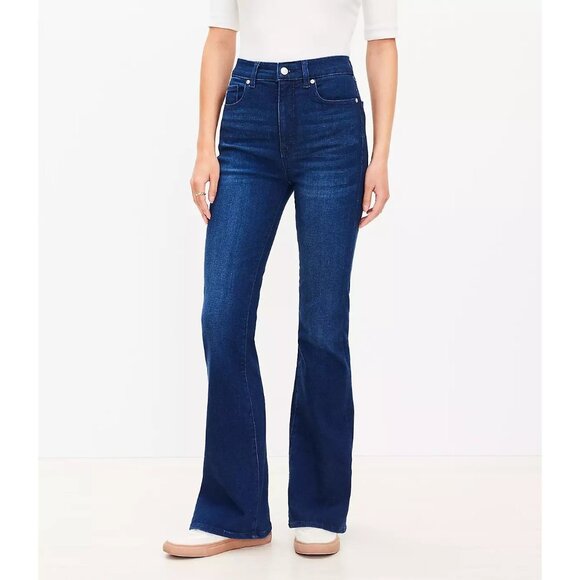 LOFT The Slim Flare Jeans High Rise Stretch Dark Wash Size 10 Women's - Picture 1 of 6
